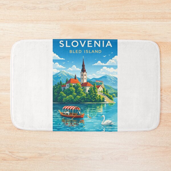 Item preview, Lake Bled and Bled Island – Julian Alps View with Pilgrimage Church and Traditional Boats in Triglav National Park, Slovenia designed and sold by Places On Earth.
