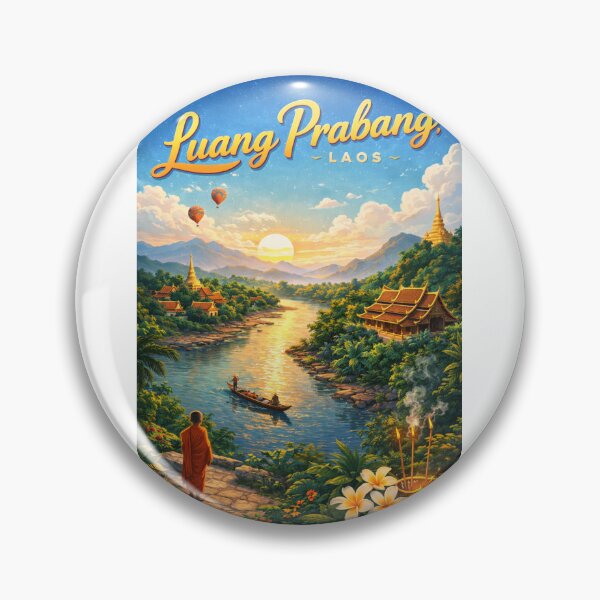 Item preview, Luang Prabang Sunset on the Mekong River – Buddhist Temples and Lao Mountains in Northern Laos designed and sold by Aryabek.