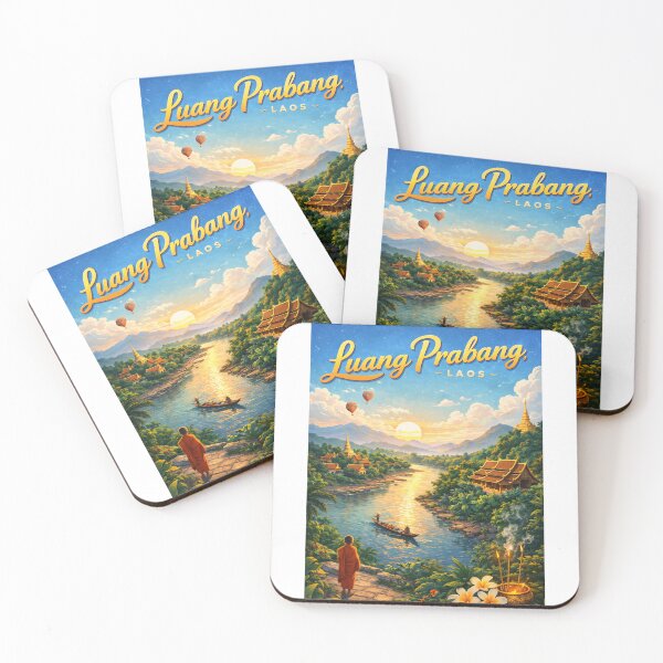 Item preview, Luang Prabang Sunset on the Mekong River – Buddhist Temples and Lao Mountains in Northern Laos designed and sold by Aryabek.