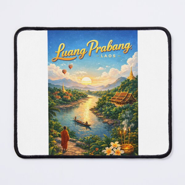 Item preview, Luang Prabang Sunset on the Mekong River – Buddhist Temples and Lao Mountains in Northern Laos designed and sold by Aryabek.