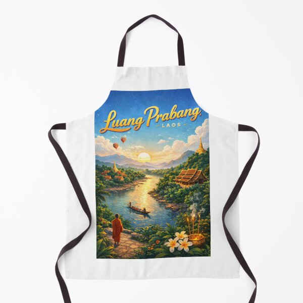 Item preview, Luang Prabang Sunset on the Mekong River – Buddhist Temples and Lao Mountains in Northern Laos designed and sold by Aryabek.