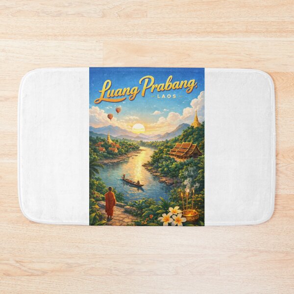 Item preview, Luang Prabang Sunset on the Mekong River – Buddhist Temples and Lao Mountains in Northern Laos designed and sold by Aryabek.
