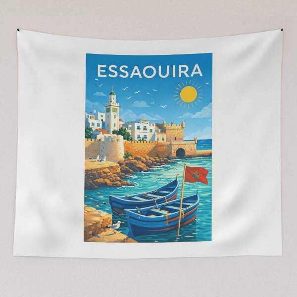 Item preview, Essaouira Morocco – Medina Walls, Port Towers and Boats near Skala du Port on the Atlantic Coast designed and sold by Aryabek.
