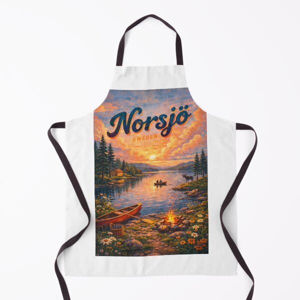 Item preview, Norsjö Sweden – Sunset over Forest Lake with Canoes, Cabin and Campfire in Västerbotten County designed and sold by Aryabek.