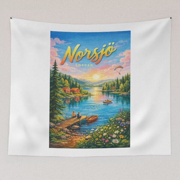 Item preview, Norsjö Sweden – Lakeside Cabins, Fishing, and Mountain Views in the Lapland Region designed and sold by Aryabek.