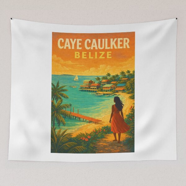 Item preview, Caye Caulker Belize – Caribbean Island Village, Palms, and Sailboats off the Belize Barrier Reef designed and sold by Aryabek.