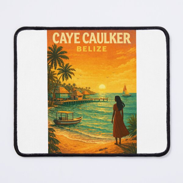Item preview, Caye Caulker Belize – Sunset over Caribbean Bungalows, Docks, and Boats near The Split designed and sold by Aryabek.