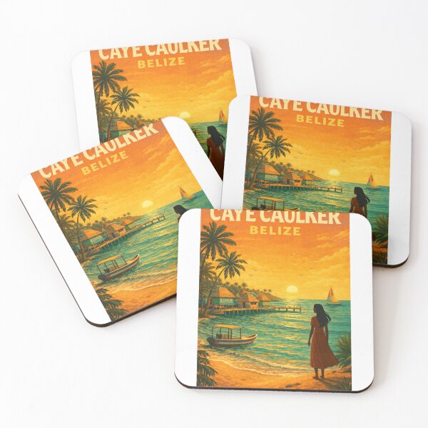 Item preview, Caye Caulker Belize – Sunset over Caribbean Bungalows, Docks, and Boats near The Split designed and sold by Aryabek.