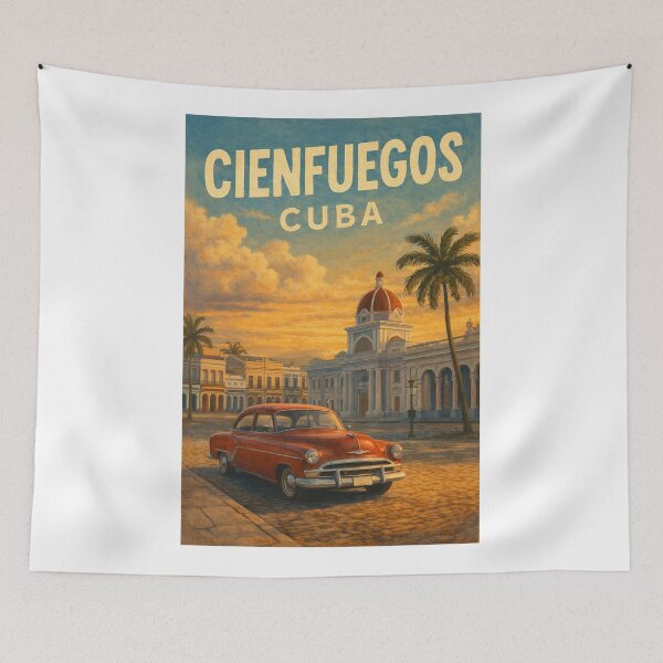 Item preview, Cienfuegos Cuba – Colonial Streets, Palacio de Valle, and Classic Car by Parque Martí designed and sold by Aryabek.