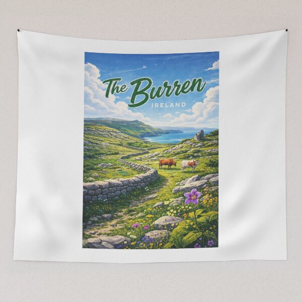 Item preview, The Burren Ireland – Wildflower Fields, Cattle and Stone Walls near Atlantic Coast of County Clare designed and sold by Aryabek.