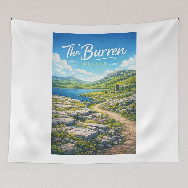 Item preview, The Burren Ireland – Limestone Hills, Ruined Tower, and Atlantic Lake in County Clare designed and sold by Aryabek.