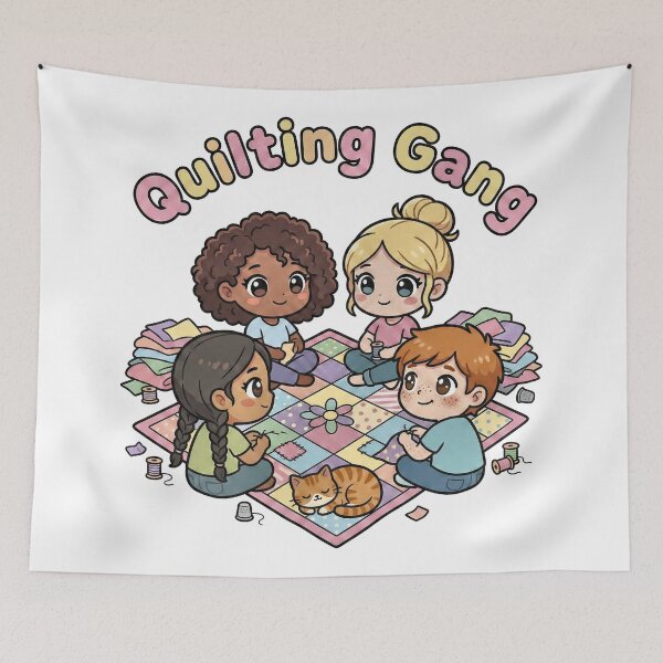 Item preview, Kawaii Quilting Gang | Chibi Sewing Circle and Cat designed and sold by Twenty2Creative.