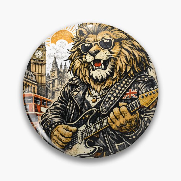 Item preview, London Rocker Lionheart Graphic Tee - Edgy Punk Rock Lion Guitarist Art, Vintage London Souvenir, British Streetwear Style for Men and Women, Bold Typography Lionheart Art Print designed and sold by Vivaan Studio.