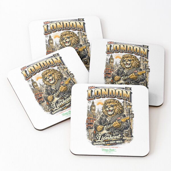 Item preview, London Rocker Lionheart Graphic Tee - Edgy Punk Rock Lion Guitarist Art, Vintage London Souvenir, British Streetwear Style for Men and Women, Bold Typography Lionheart Art Print designed and sold by Vivaan Studio.