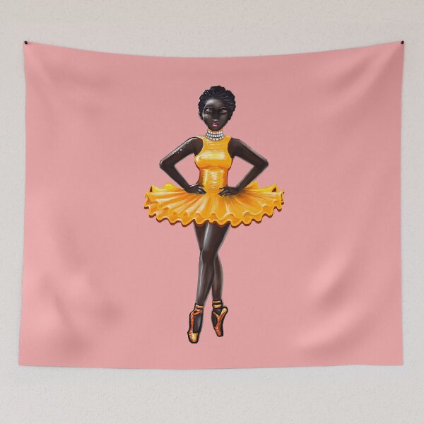 Item preview, Ballerina Noor in orange - black African American girl with Afro hair dancing ballet designed and sold by Artonmytee.