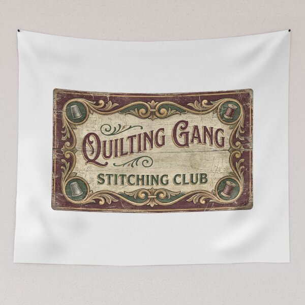 Item preview, Vintage Quilting Gang Guild Sign | Retro Stitching Club designed and sold by Twenty2Creative.