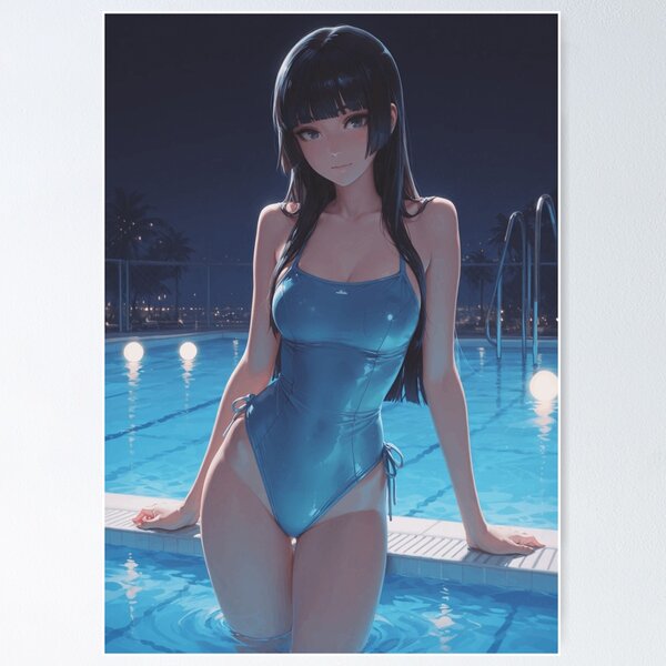 Item preview, Elegant Blue Night Pool Anime Portrait Poster designed and sold by SEIMEI2025.