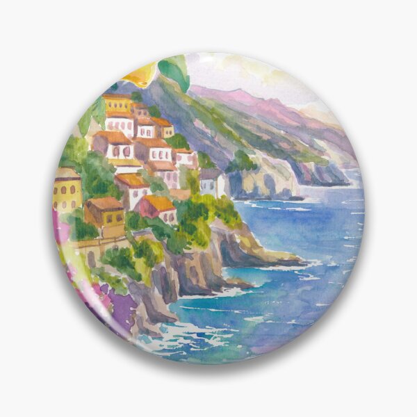 Item preview, Amalfi Coast View Painting with Lemons, Bougainvillea and Mediterranean Sea designed and sold by artshop77.