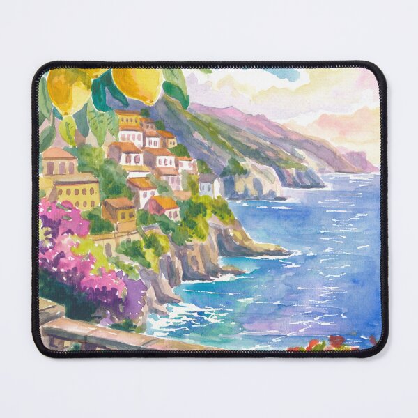 Item preview, Amalfi Coast View Painting with Lemons, Bougainvillea and Mediterranean Sea designed and sold by artshop77.