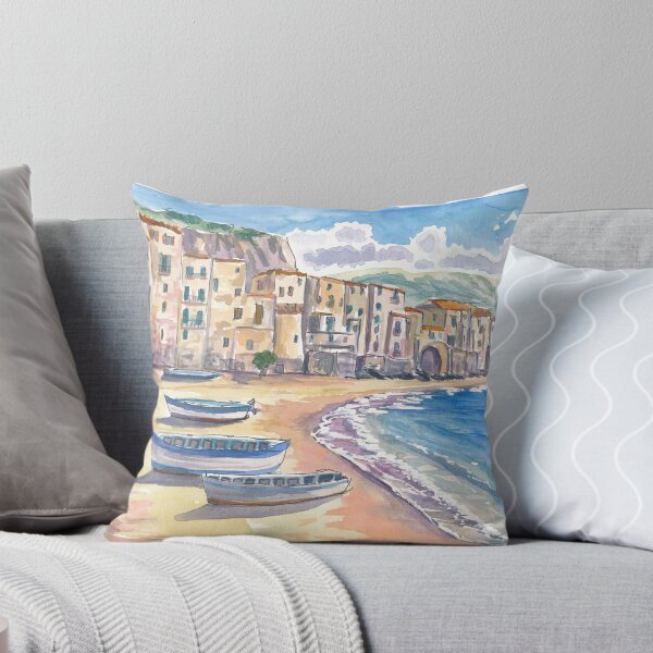 Item preview, Cefalù Sicily Coastal Painting with Old Town and Beach View designed and sold by artshop77.