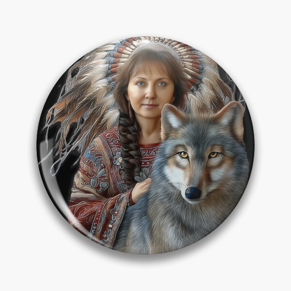 Item preview, Native American Woman With Wolf Spirit Animal Tribal Headdress Art designed and sold by MassonCalepon.
