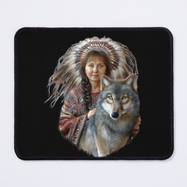 Item preview, Native American Woman With Wolf Spirit Animal Tribal Headdress Art designed and sold by MassonCalepon.