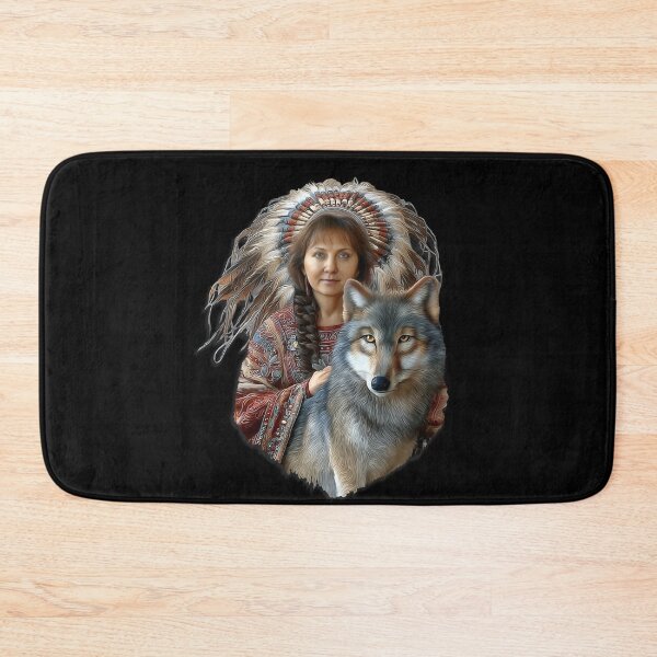 Item preview, Native American Woman With Wolf Spirit Animal Tribal Headdress Art designed and sold by MassonCalepon.