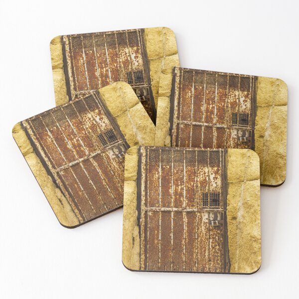 Item preview, Abandoned Doorway In Yellow Wall With Rusted Gate And Debris On The Sidewalk designed and sold by Nmallia.