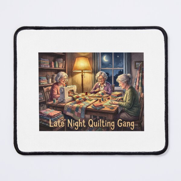 Item preview, Late Night Quilting Gang | Cozy Nighttime Sewing Room designed and sold by Twenty2Creative.