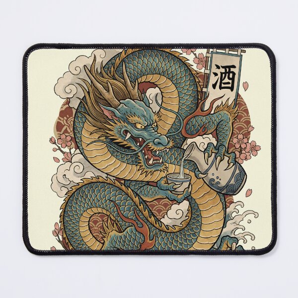 Item preview, Japanese Dragon Drinking Sake Vintage Tattoo Art designed and sold by Imaginationbeyond.
