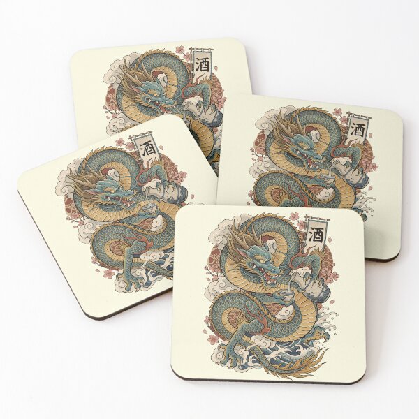 Item preview, Japanese Dragon Drinking Sake Vintage Tattoo Art designed and sold by Imaginationbeyond.