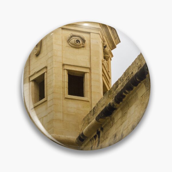 Item preview, Historic Stone Turret With Decorative Eye Carvings On Corner Fortification Tower, Ancient Architectural Facade Detail designed and sold by Nmallia.