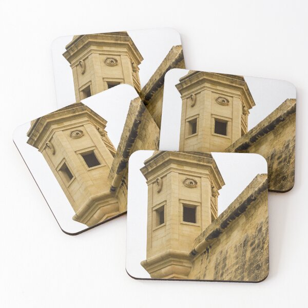 Item preview, Historic Stone Turret With Decorative Eye Carvings On Corner Fortification Tower, Ancient Architectural Facade Detail designed and sold by Nmallia.