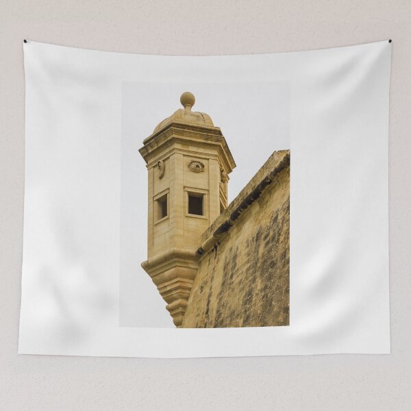 Item preview, Historic Stone Turret With Decorative Eye Carvings On Corner Fortification Tower, Ancient Architectural Facade Detail designed and sold by Nmallia.