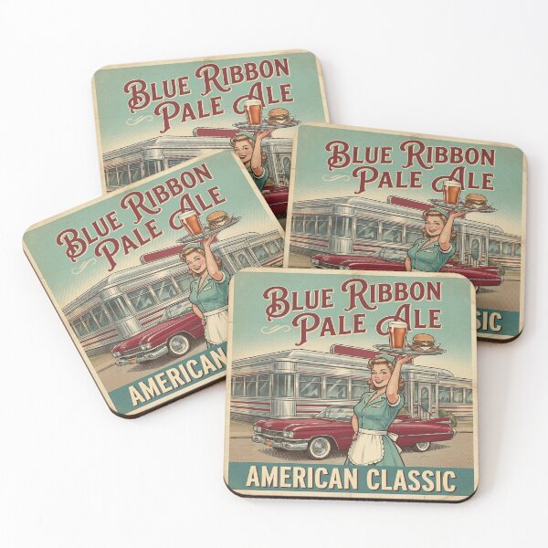 Item preview, Blue Ribbon Pale Ale - Vintage 1950s Pin-Up Diner Advertisement designed and sold by Cozy-Old-Pub.