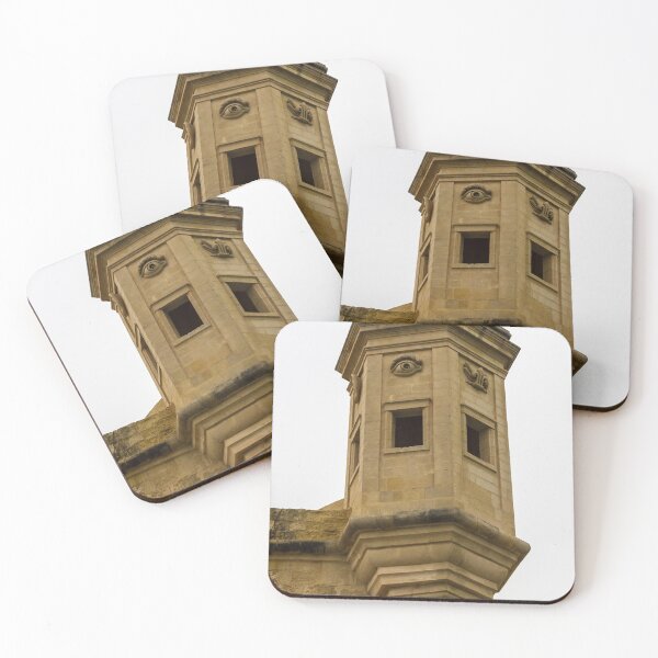 Item preview, Historic Stone Turret With Decorative Eye Carvings On Corner Fortification Tower, Ancient Architectural Facade Detail designed and sold by Nmallia.