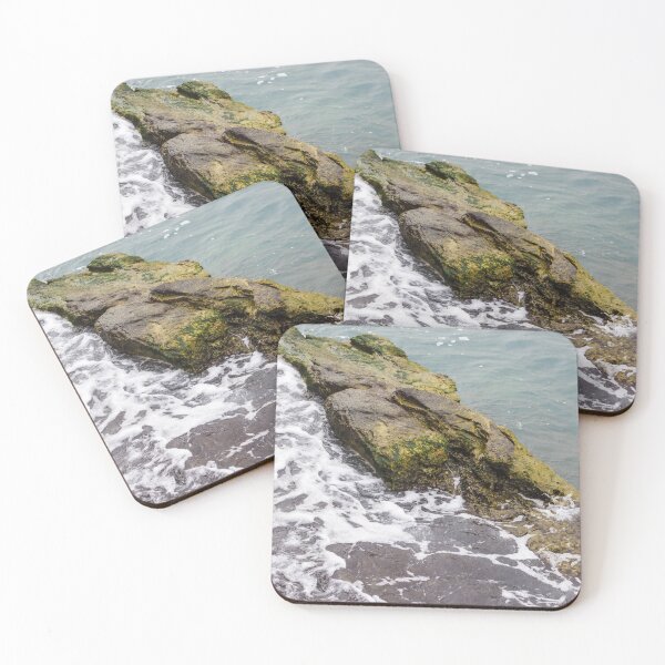Item preview, Coastal Rocks With Tidal Foam And Green Algae Along Rough Shoreline By The Sea designed and sold by Nmallia.