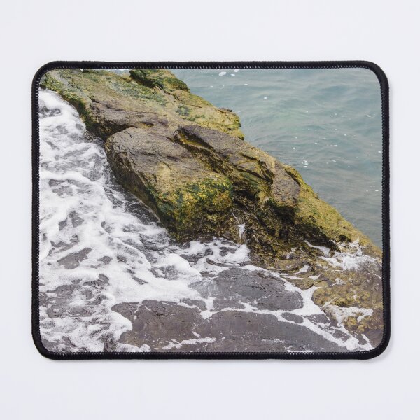 Item preview, Coastal Rocks With Tidal Foam And Green Algae Along Rough Shoreline By The Sea designed and sold by Nmallia.
