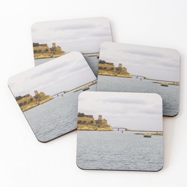 Item preview, Historic Fortress By Calm Sea With Boats And Bridge In Coastal Mediterranean Scene designed and sold by Nmallia.