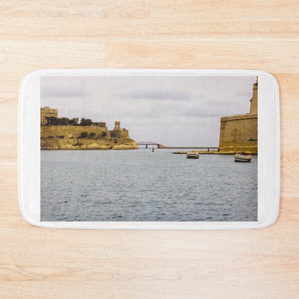 Item preview, Historic Fortress By Calm Sea With Boats And Bridge In Coastal Mediterranean Scene designed and sold by Nmallia.