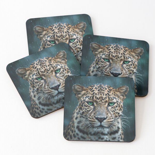Item preview, Rain-Soaked Leopard Portrait - Intense Green Eyes & Jungle Storm designed and sold by NaturalBeautySebastian .