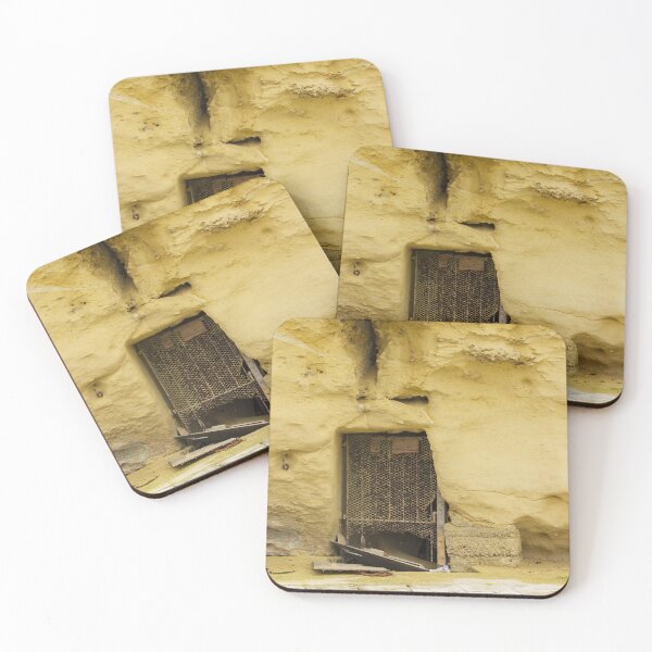 Item preview, Abandoned Doorway In Yellow Wall With Rusted Gate And Debris On The Sidewalk designed and sold by Nmallia.