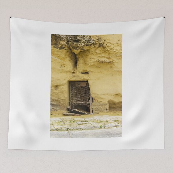 Item preview, Abandoned Doorway In Yellow Wall With Rusted Gate And Debris On The Sidewalk designed and sold by Nmallia.