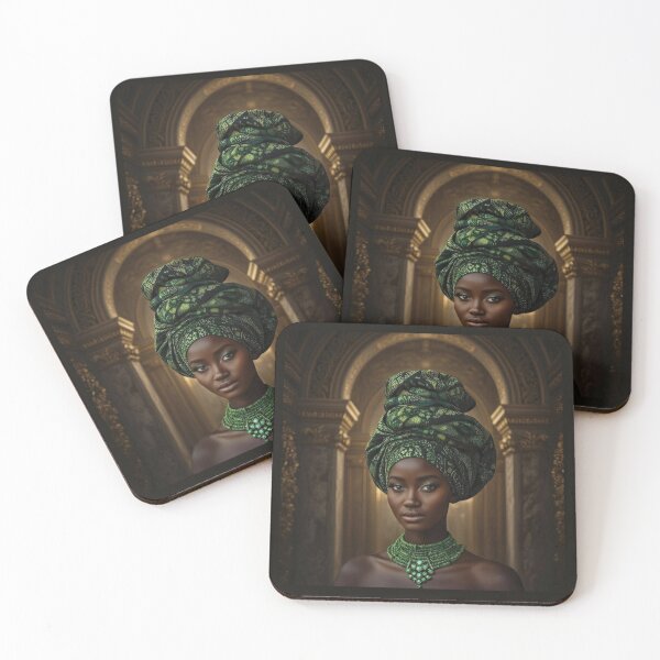 Item preview, Elegant African Woman in Green Gele Headwrap Portrait designed and sold by Foxglovers Studio .