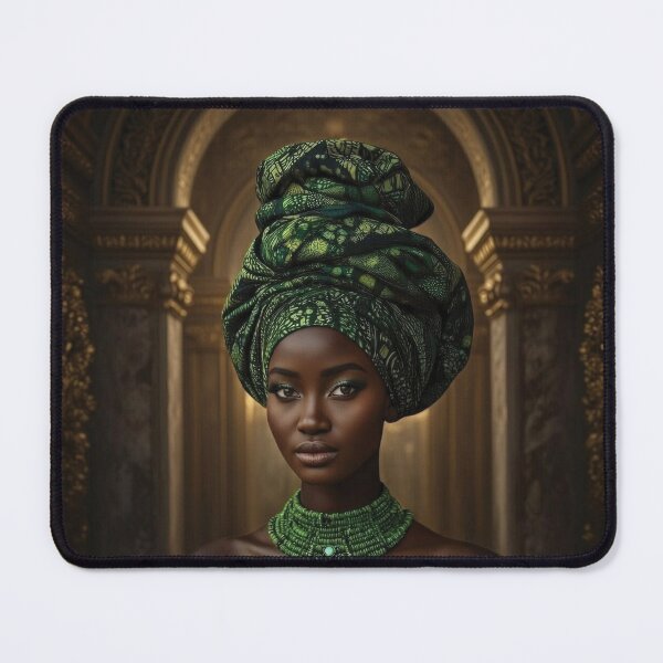 Item preview, Elegant African Woman in Green Gele Headwrap Portrait designed and sold by Foxglovers Studio .