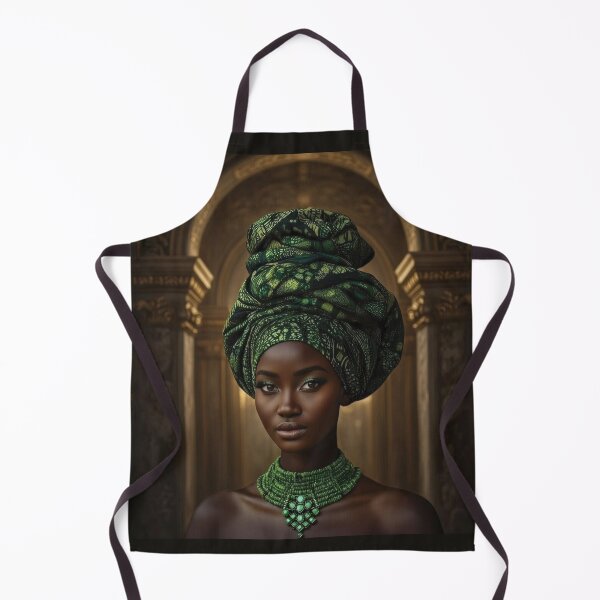 Item preview, Elegant African Woman in Green Gele Headwrap Portrait designed and sold by Foxglovers Studio .