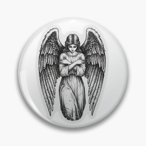 Item preview, Dark Angel Illustration – Gothic Winged Angel Line Art designed and sold by DragonSerpent Ink.