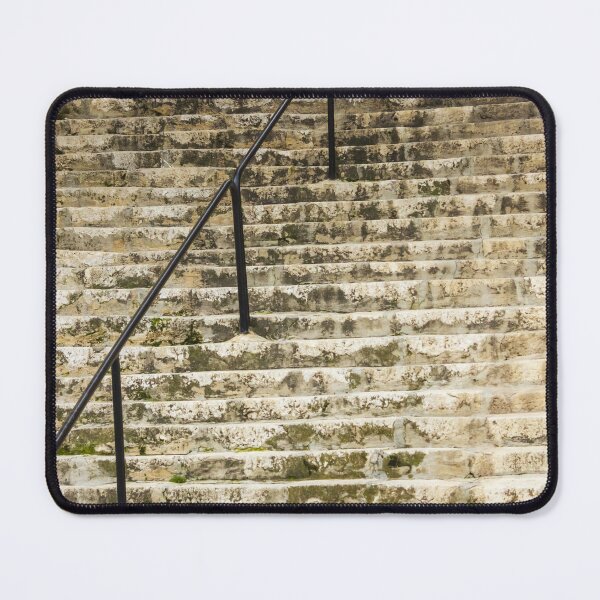 Item preview, Weathered Stone Staircase With Black Railings and Potted Plant in Historic Exterior Town Setting designed and sold by Nmallia.