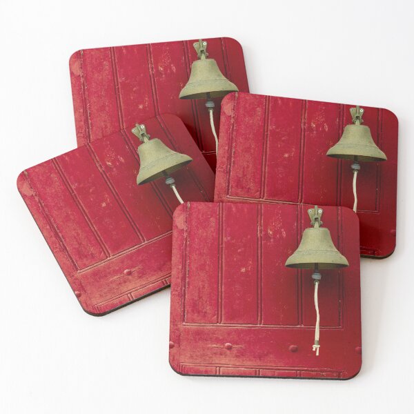 Item preview, Bright Red Wooden Door With Hanging Bell and Rope for Rustic Exterior Security designed and sold by Nmallia.
