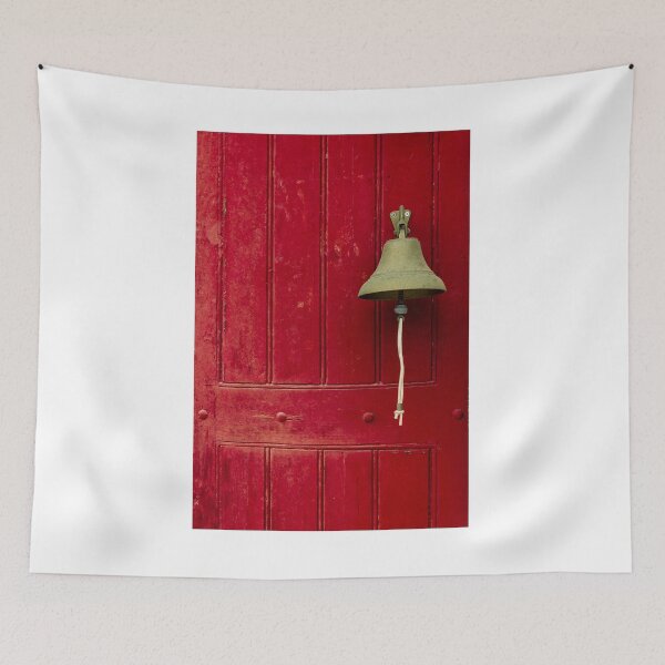 Item preview, Bright Red Wooden Door With Hanging Bell and Rope for Rustic Exterior Security designed and sold by Nmallia.